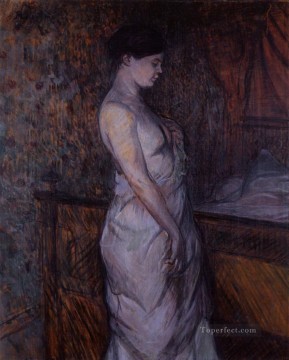  Madame Lienzo - Mujer con camisa de pie junto a una cama Madame Poupoule 1899 Toulouse Lautrec Henri de